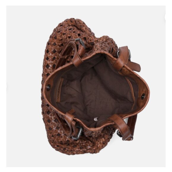 VILENCA HOLLAND Handbag Leather Woven Cut Out Buckle Tote Cognac New - Picture 11 of 14